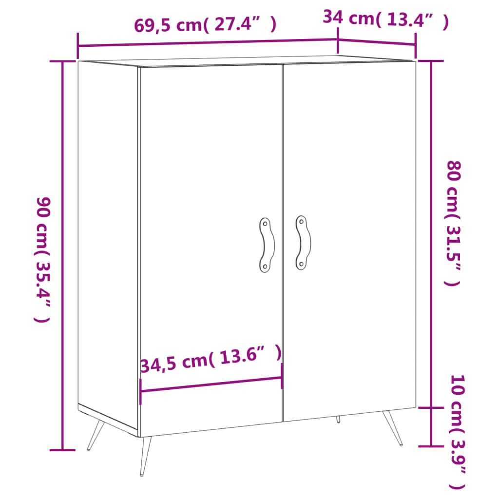 vidaXL Ντουλάπι Καφέ Δρυς 69,5 x 34 x 90 εκ. Επεξεργασμένο Ξύλο