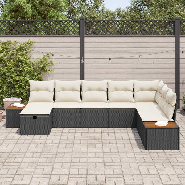 vidaXL Σετ Καναπέ Κήπου με μαξιλάρι 8 pcs Μαύρο Πολυ ράταν