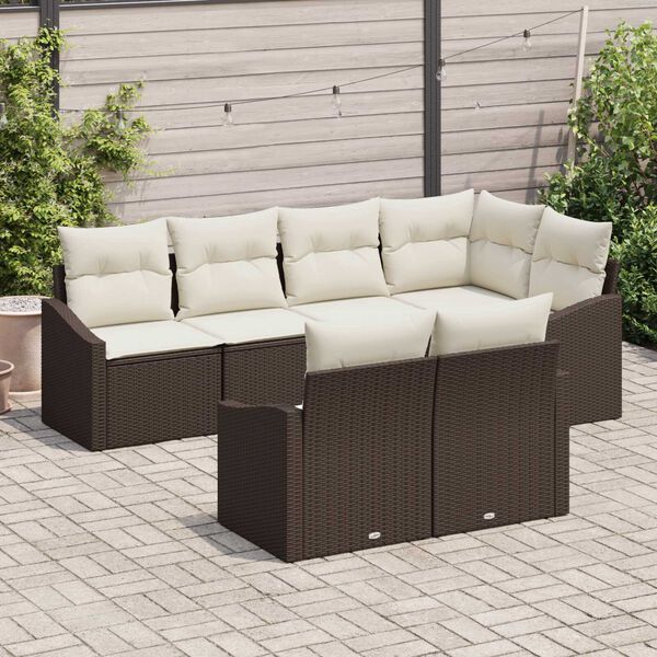 vidaXL Σετ Καναπέ Κήπου 7 pcs Καφέ Πολυ ράταν