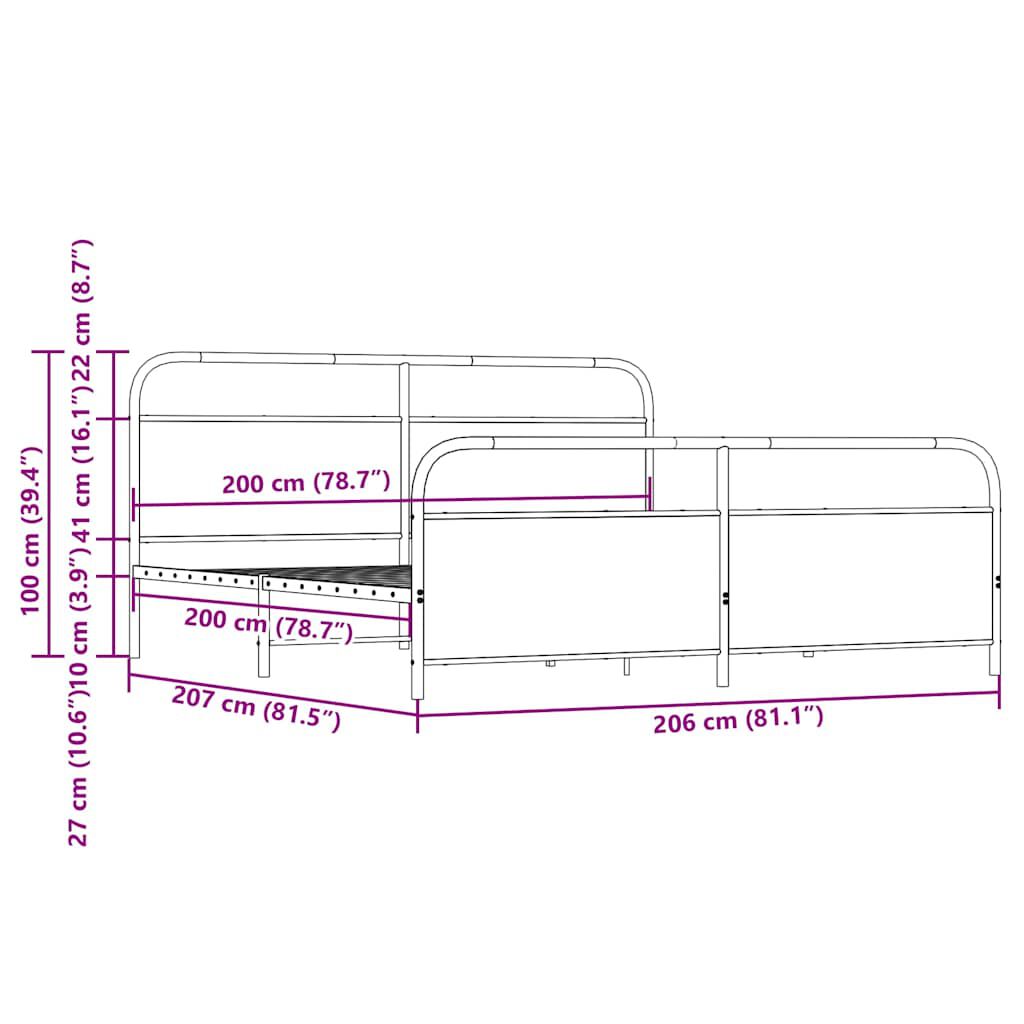 vidaXL Σκελετός Κρεβ. Χωρίς Στρώμα Sonoma Δρυς 200x200 εκ. Μεταλλικό