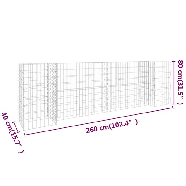 vidaXL Συρματοκιβώτιο Γλάστρα Σχήμα «Η» 260x40x80 εκ. Ατσάλινο Σύρμα