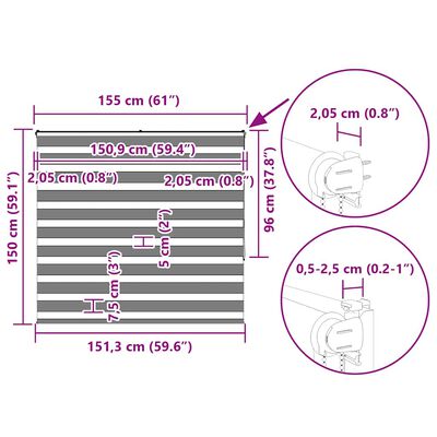 vidaXL Ζέβρα τυφλή Σκούρο Γκρι Πλάτος υφάσματος 150,9 εκ. Πολυεστέρας