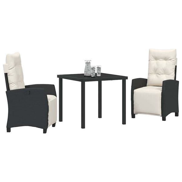 vidaXL Σέτ φαγητού για κήπο 3 pcs Μαύρο συνθετικό ρατάν