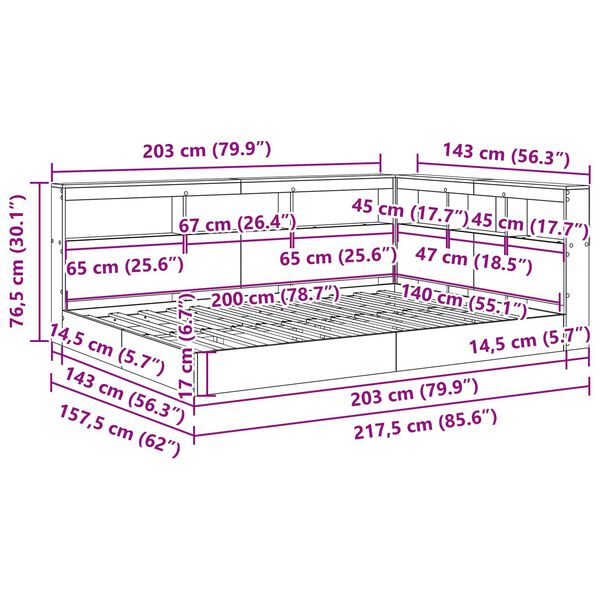 vidaXL Κρεβάτι Ραφιέρα Γκρι Σανονά 140x200 εκ. από Μηχανική Ξυλεία