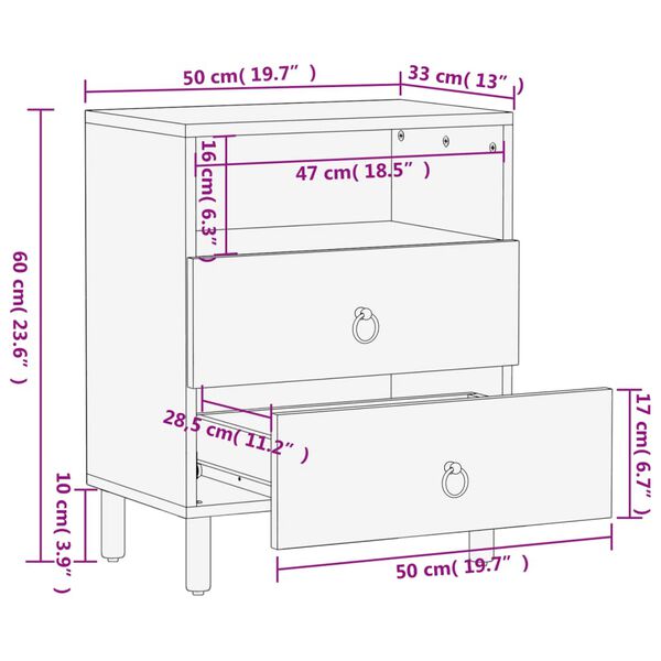 vidaXL Κομοδίνο 50 x 33 x 60 εκ. από Μασίφ Ξύλο Μάνγκο