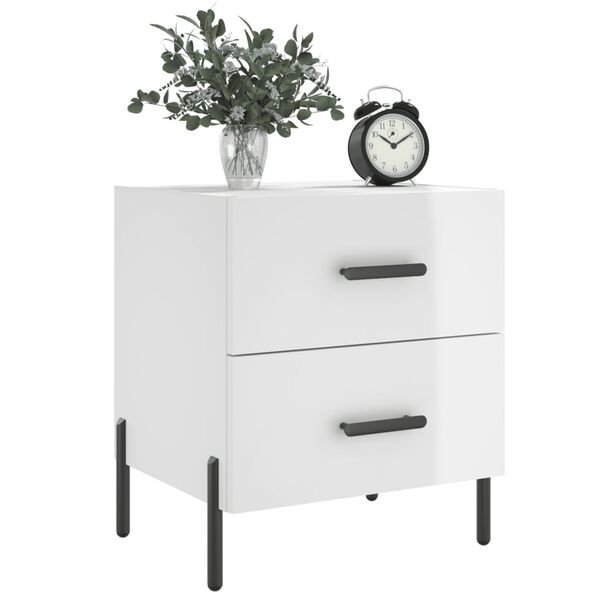 vidaXL Κομοδίνα 2 τεμ Γυαλ. Λευκό 40 x 35 x 47,5 εκ. από Επεξεργ. Ξύλο