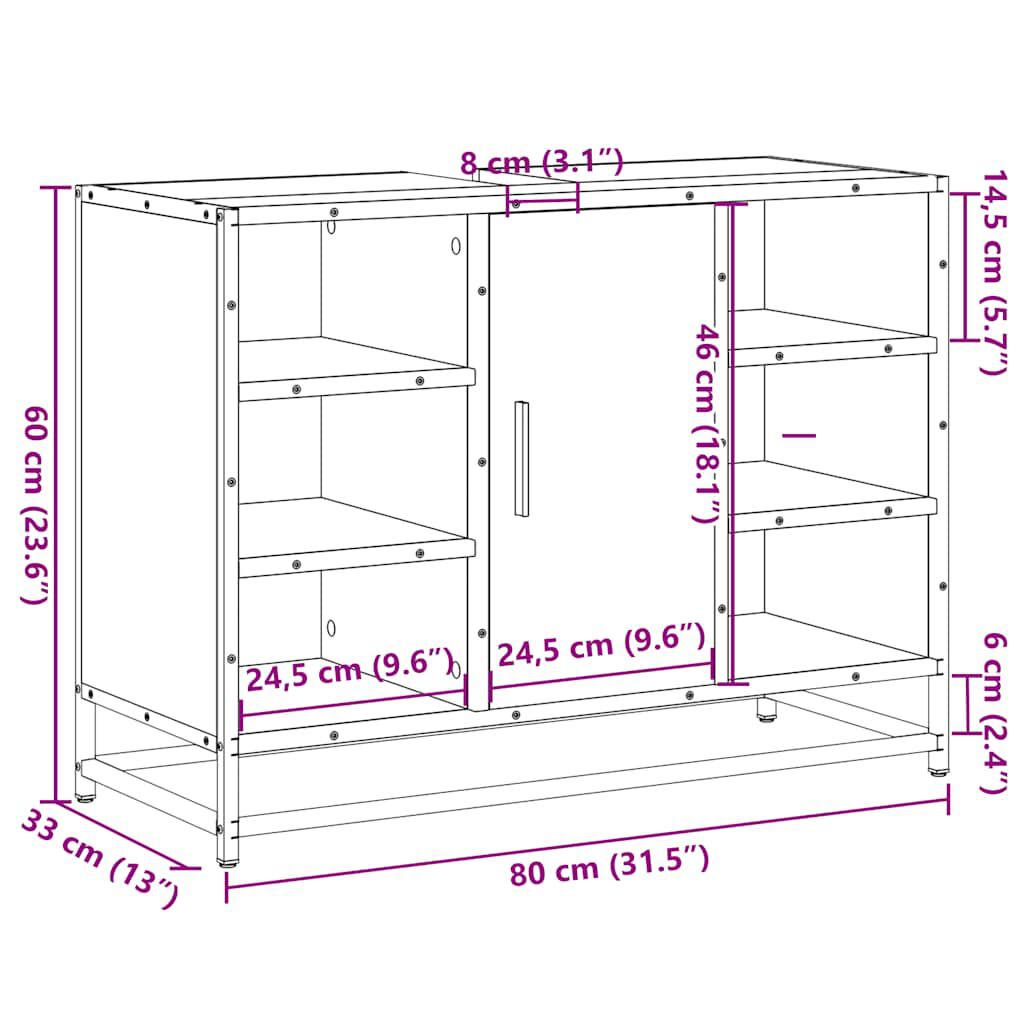 vidaXL Ντουλάπι Μπάνιου Νιπτήρα Καφέ Δρυς 80 x 33 x 60 εκ. Επεξ. Ξύλο