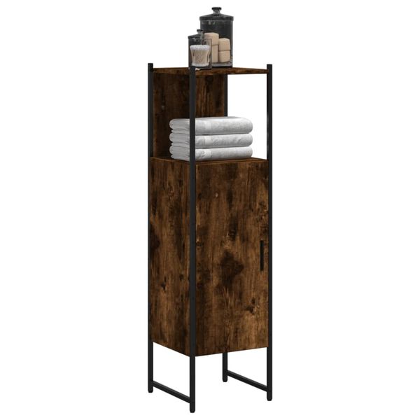 vidaXL Ντουλάπι Μπάνιου Καπνιστή Δρυς 33x33x120,5 εκ. Επεξεργ. Ξύλο