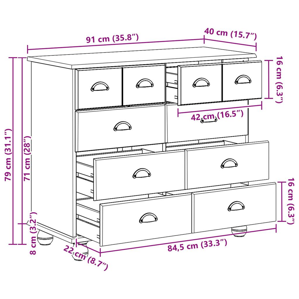 vidaXL Συρταριέρα 'ASKIM' Λευκή 91x40x79 cm Σταθερό Ξύλο Πεύκης