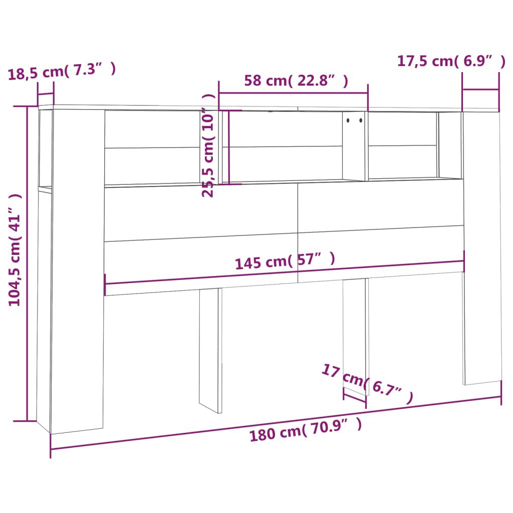 vidaXL Κεφαλάρι Με Αποθηκευτικό Χώρο Λευκό 180 x 18,5 x 104,5 εκ.