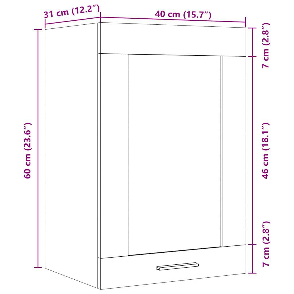 vidaXL Ντουλάπι Κρεμαστό Lyon με Τζάμι 40x31x60 εκ. Επεξ. Ξύλο