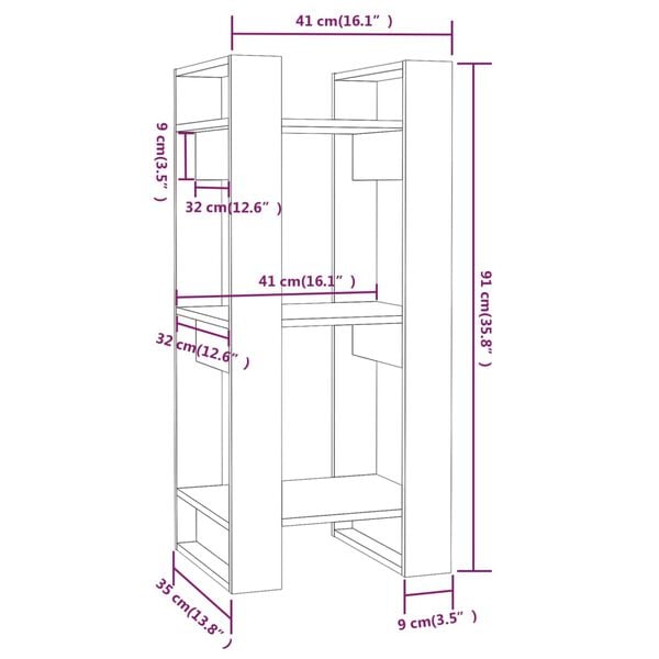 vidaXL Βιβλιοθήκη/Διαχωριστικό Χώρου Μαύρο 41x35x91 εκ. Μασίφ Πεύκο