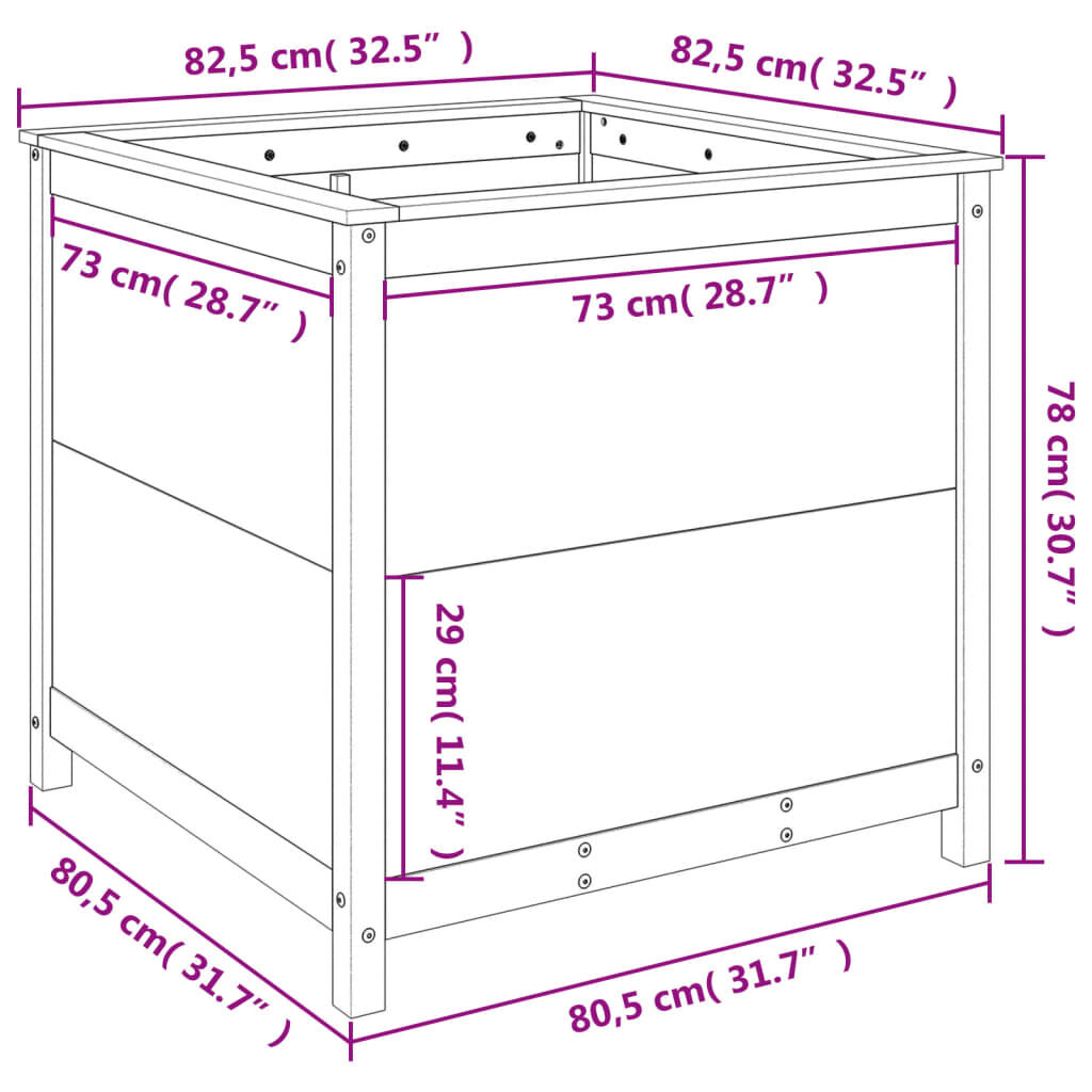 vidaXL Ζαρντινιέρα Γκρι 82,5 x 82,5 x 78 εκ. από Μασίφ Ξύλο Πεύκου
