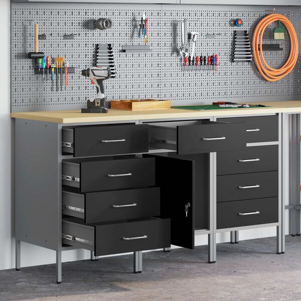 vidaXL Ντουλάπα Εργασίας 3 pcs Μαύρο και Γκρι 150 x 55 x 85 εκ