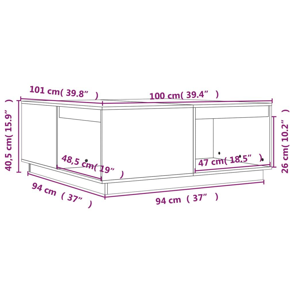 vidaXL Τραπεζάκι Σαλονιού Γκρι 100x101x40,5 εκ. από Μασίφ Ξύλο Πεύκου
