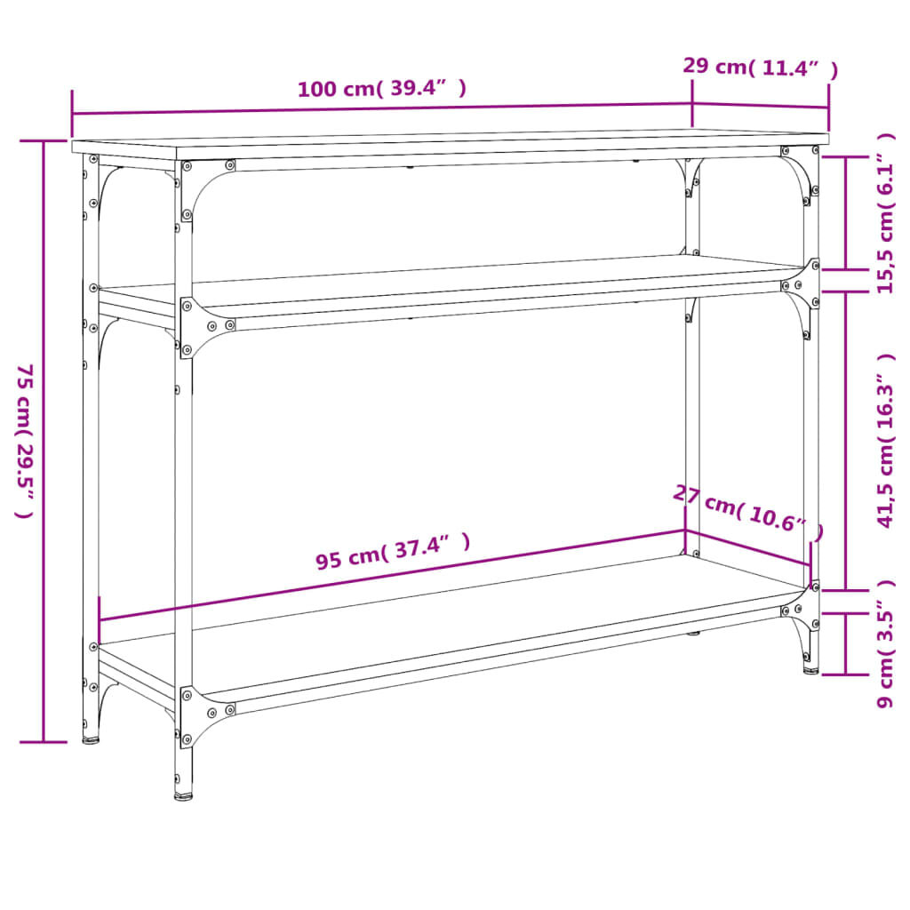 vidaXL Τραπέζι Κονσόλα Καφέ Δρυς 100x29x75 εκ. Επεξεργασμένο Ξύλο