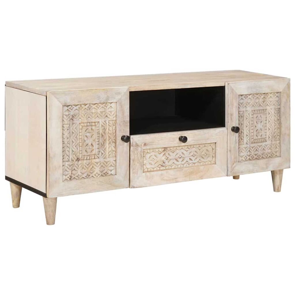 vidaXL Ντουλάπι TV με συρτάρι Λευκό 105 x 33 x 46 εκ Μασίφ ξύλο μάνγκο