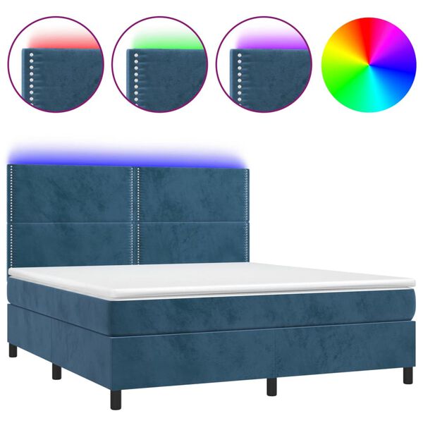 vidaXL Κρεβάτι Boxspring με Στρώμα & LED Σκ. Μπλε 160x200εκ. Βελούδινο