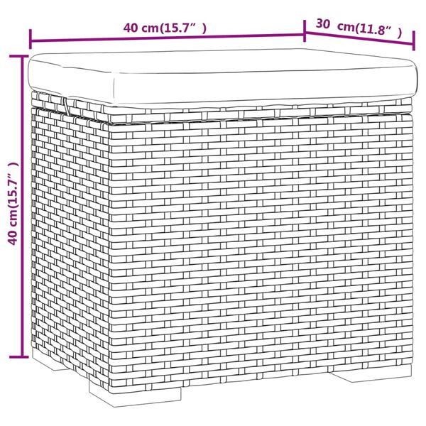vidaXL Υποπόδιο με Μαξιλάρι Μαύρο 40 x 30 x 40 εκ. από Συνθετικό Ρατάν
