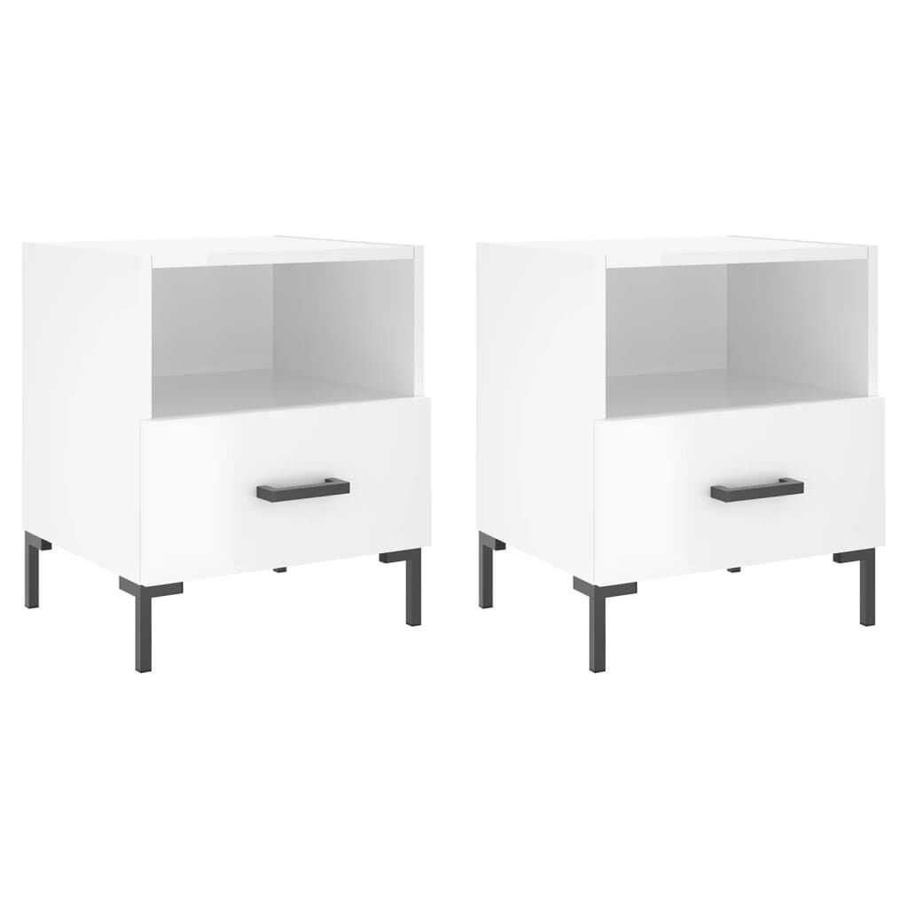 vidaXL Κομοδίνα 2 τεμ. Γυαλ. Λευκό 40x35x47,5 εκ. Επεξεργασμένο Ξύλο
