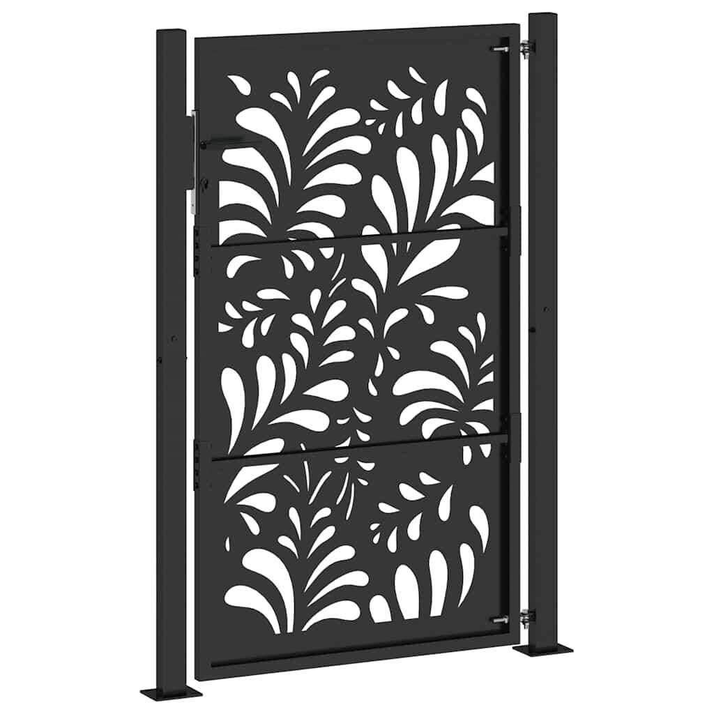 vidaXL Πύλη κήπου Μαύρη 105x155 cm Ατσάλινο σχέδιο κύματος