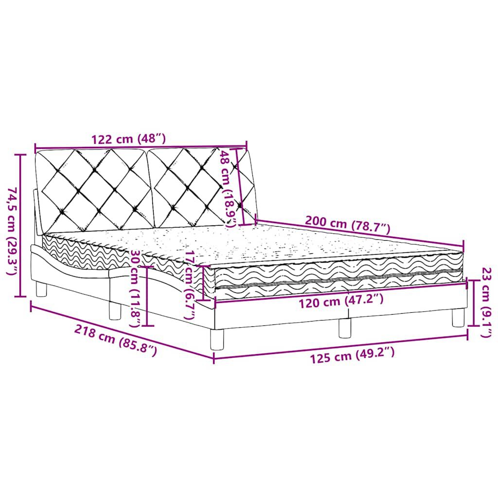 vidaXL Κρεβάτι με Στρώμα Σκούρο Καφέ 120x200 εκ. Υφασμάτινο