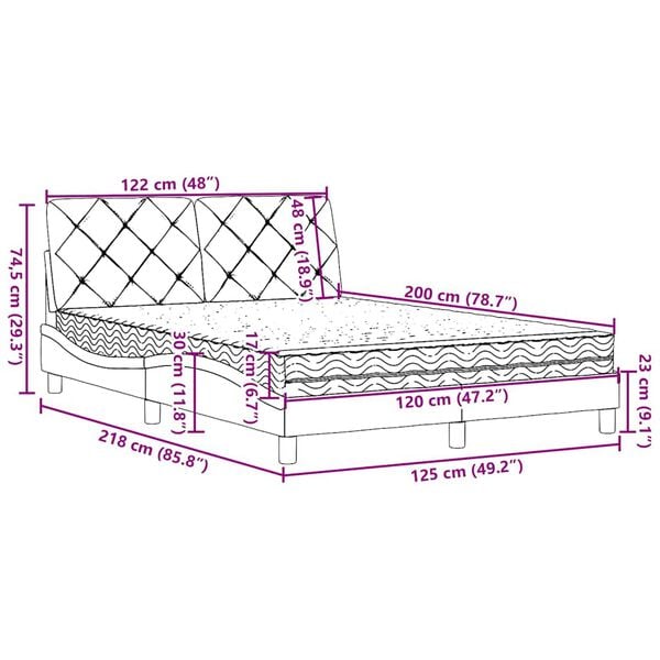 vidaXL Κρεβάτι με Στρώμα Σκούρο Καφέ 120x200 εκ. Υφασμάτινο