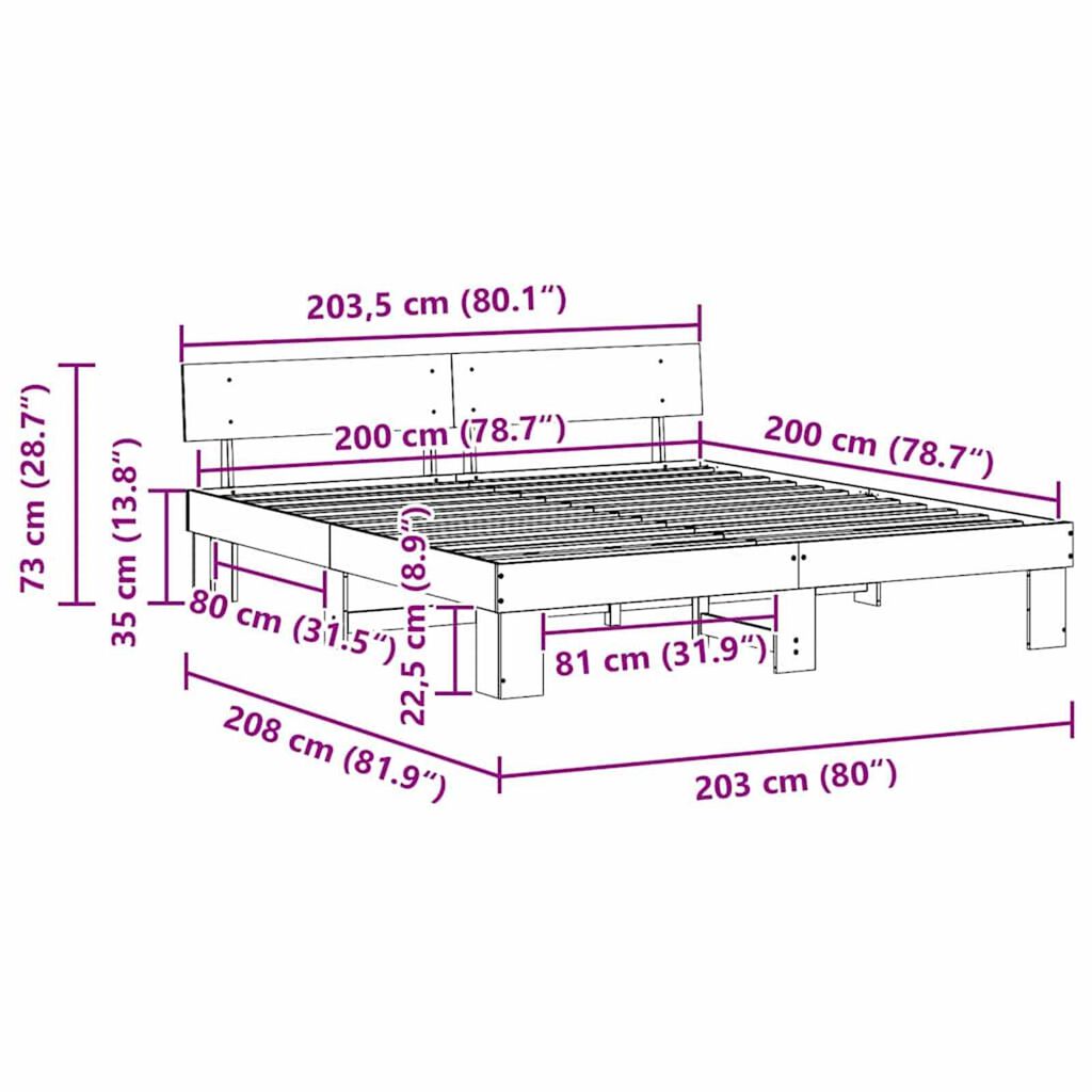 vidaXL Σκελετός Κρεβατιού Λευκό 200 x 200 cm Μασίφ ξύλο πεύκου