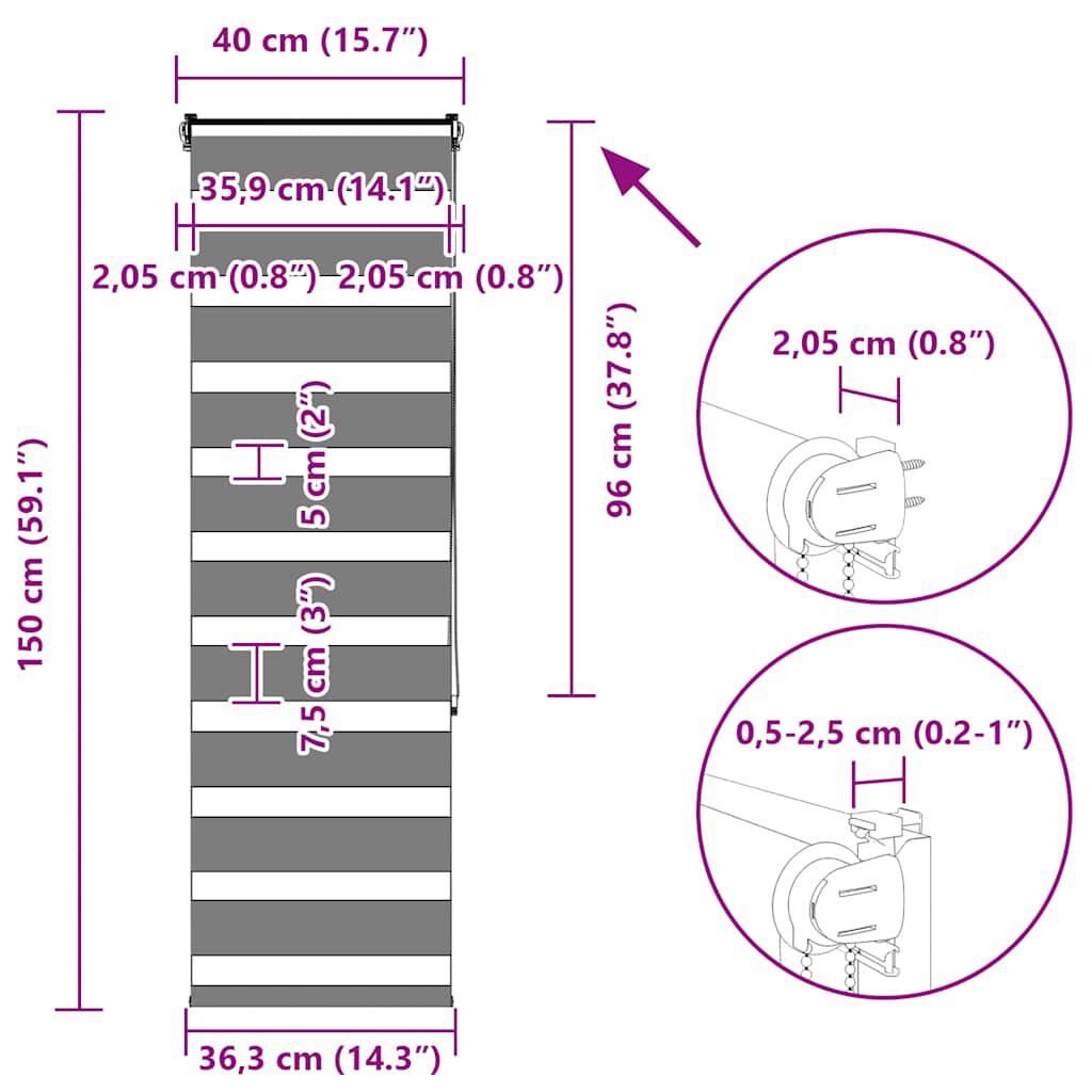 vidaXL Ζέβρα τυφλή 40x150 cm Πλάτος υφάσματος 35,9 εκ. Πολυεστέρας
