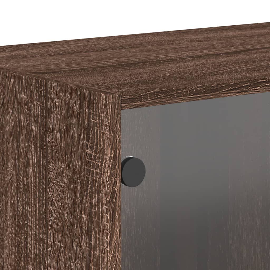 vidaXL Ντουλάπι Τοίχου Καφέ Δρυς 68,5x37x35 εκ. Γυάλινες Πόρτες
