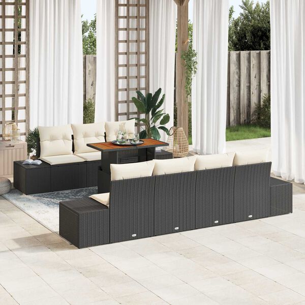 vidaXL Σέτ φαγητού για κήπο 8 pcs Μαύρο και Κρέμα 100 x 55 x 73 εκ