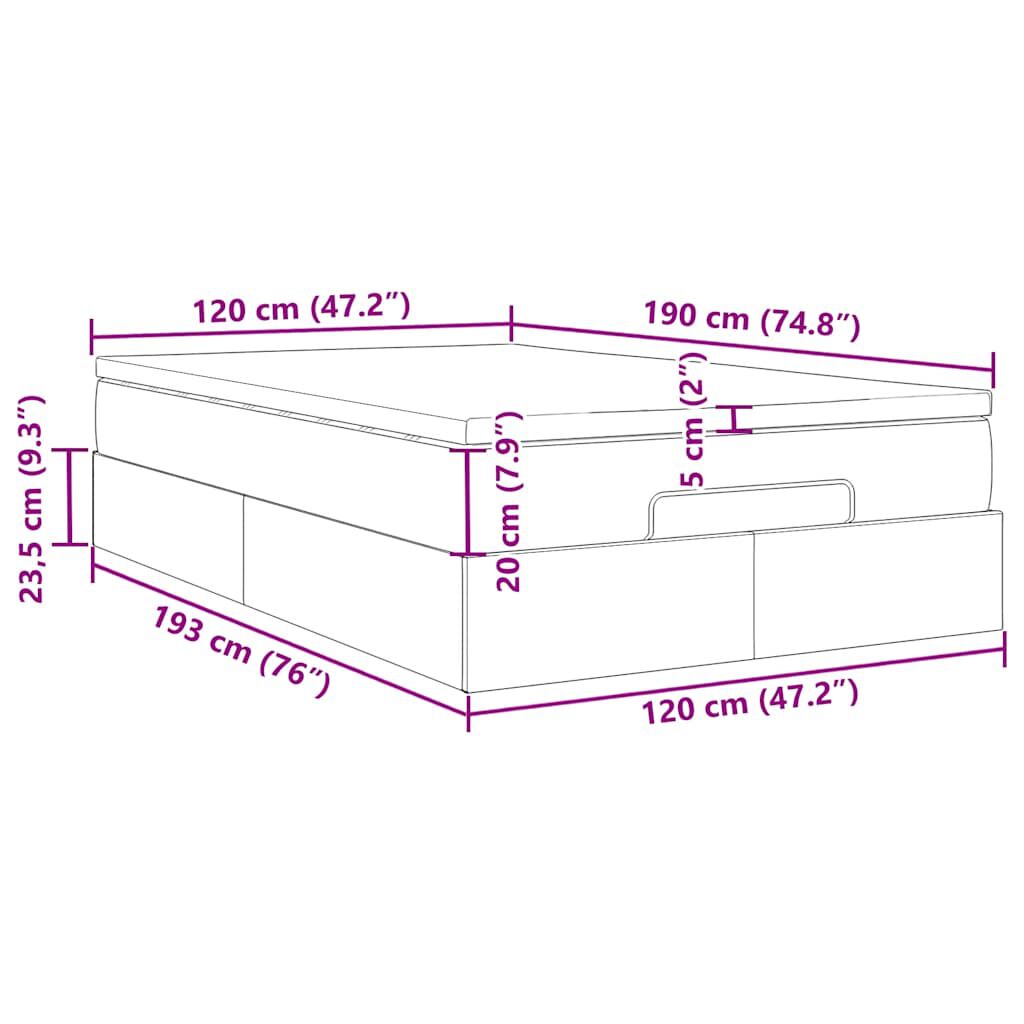 vidaXL Οθωμανικό κρεβάτι με στρώμα σκούρο μπλε 120x190 cm Velvet