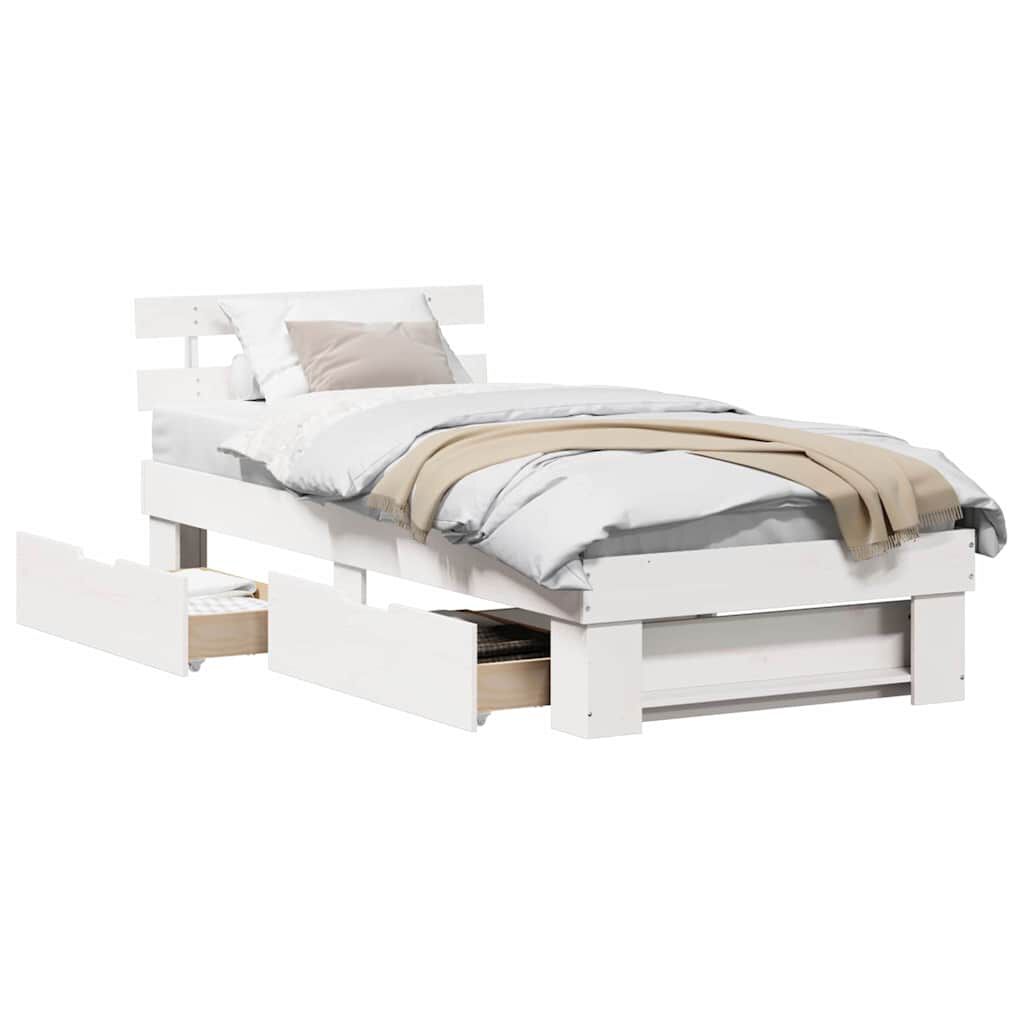 vidaXL Σκελετός Κρεβατιού Λευκό 75 x 190 cm Μασίφ ξύλο πεύκου