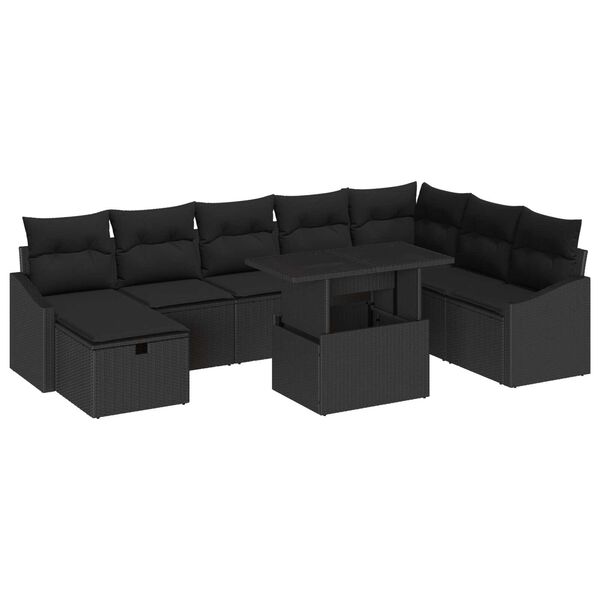 vidaXL Σετ Καναπέ Κήπου με μαξιλάρι 9 pcs Μαύρο Πολυ ράταν