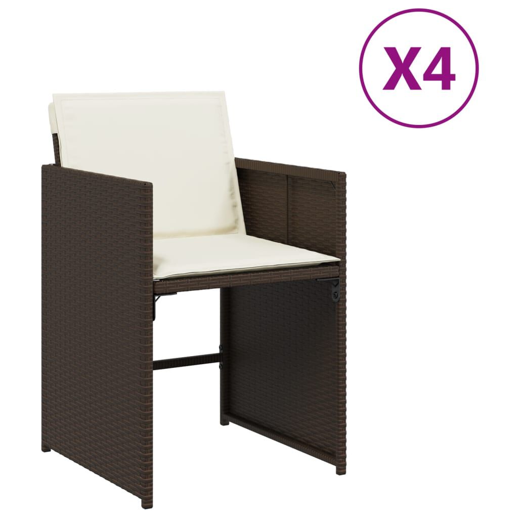 vidaXL Καρέκλες Κήπου 4 τεμ. Καφέ Συνθ. Ρατάν Μαξιλάρια