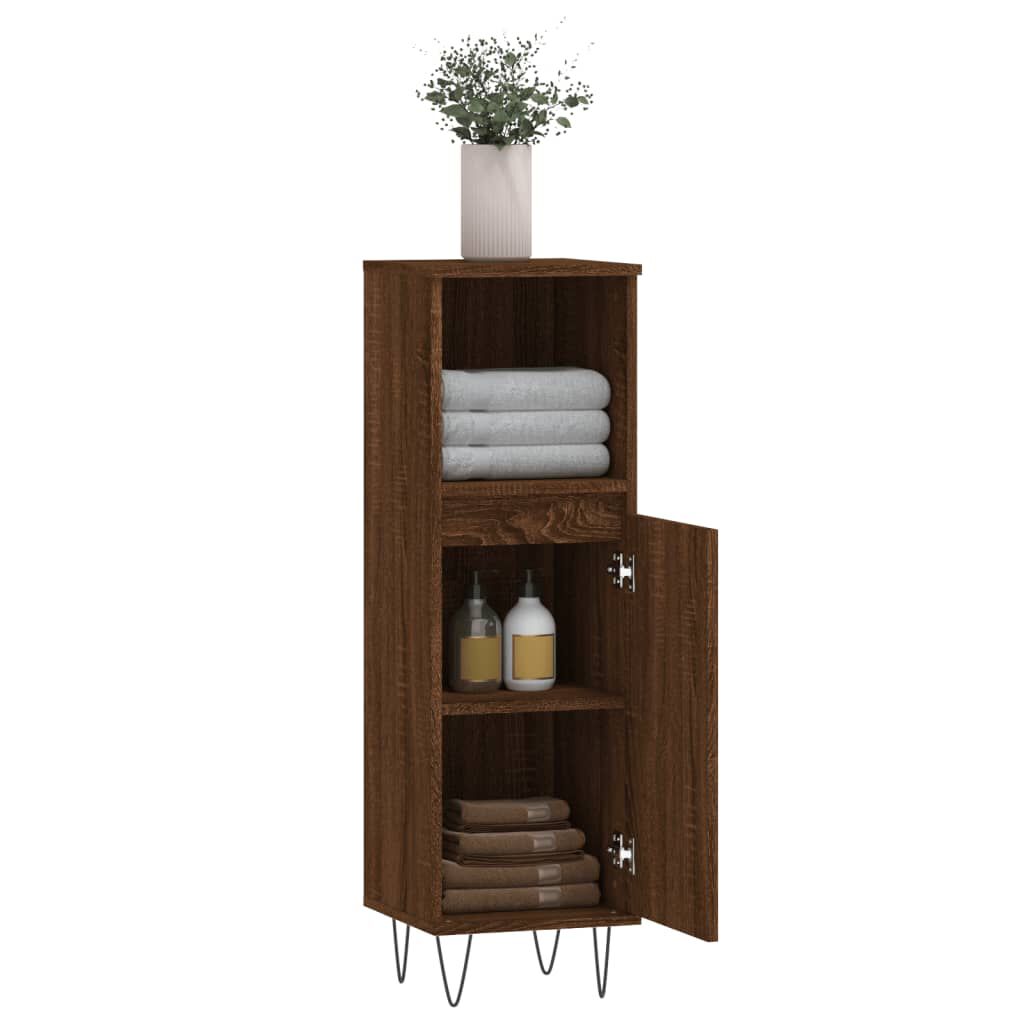 vidaXL Ντουλάπι Μπάνιου Καφέ Δρυς 30x30x100 εκ. Επεξεργασμένο Ξύλο