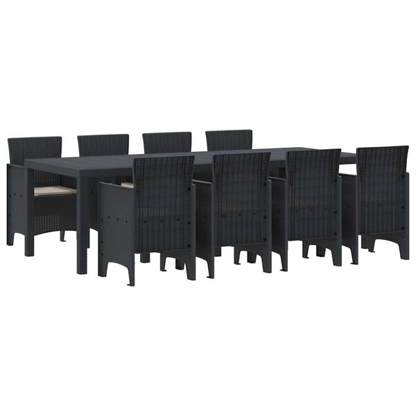 vidaXL Σέτ φαγητού για κήπο 9 pcs Ανθρακί Rattan Polt