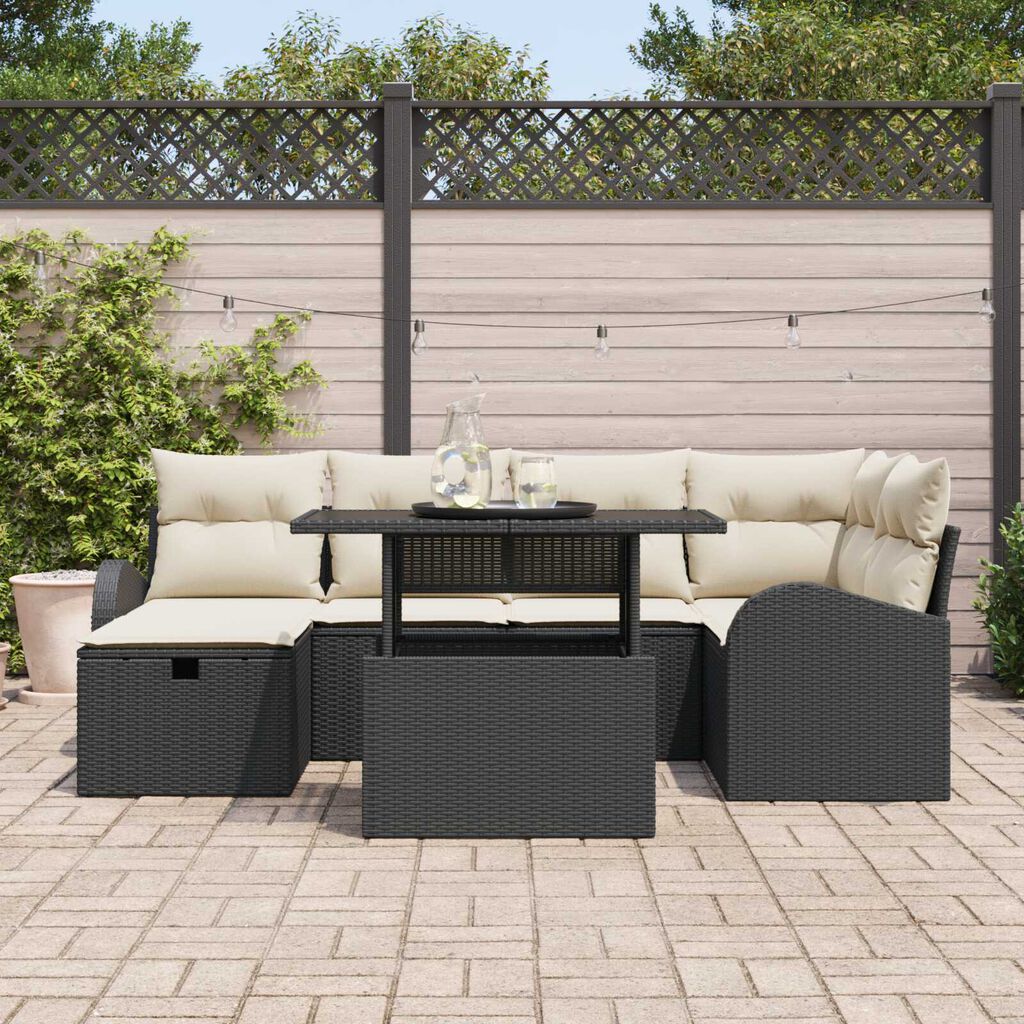 vidaXL Σετ Καναπέ Κήπου με μαξιλάρι 7 pcs Μαύρο Πολυ ράταν