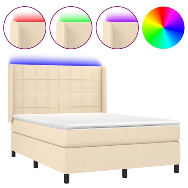 vidaXL &Kappa;&rho;&epsilon;&beta;ά&tau;&iota; Boxspring &mu;&epsilon; &Sigma;&tau;&rho;ώ&mu;&alpha; & LED &Kappa;&rho;&epsilon;&mu; 140x190 &epsilon;&kappa;. &Upsilon;&phi;&alpha;&sigma;&mu;ά&tau;&iota;&nu;&omicron;