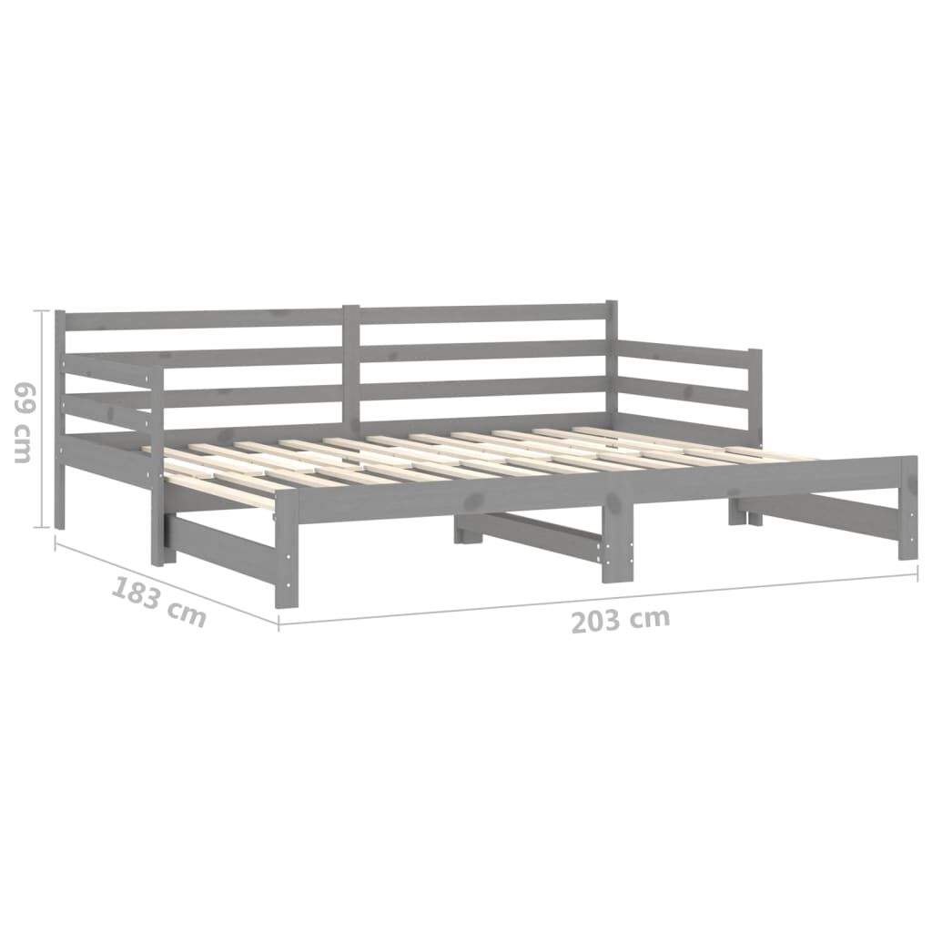 vidaXL Καναπές Κρεβάτι Γκρι 2 x (90 x 200) εκ. από Μασίφ Ξύλο Πεύκου