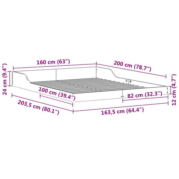 vidaXL Σκελετός Κρεβατιού Καφέ κεριού 160 x 200 cm Μασίφ ξύλο πεύκου