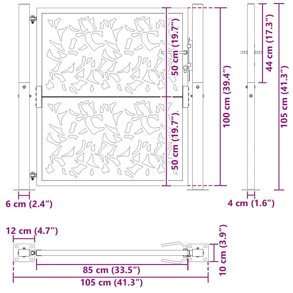 vidaXL Πύλη κήπου 105x105 cm από χάλυβα με φύλλα καιρικές συνθήκες
