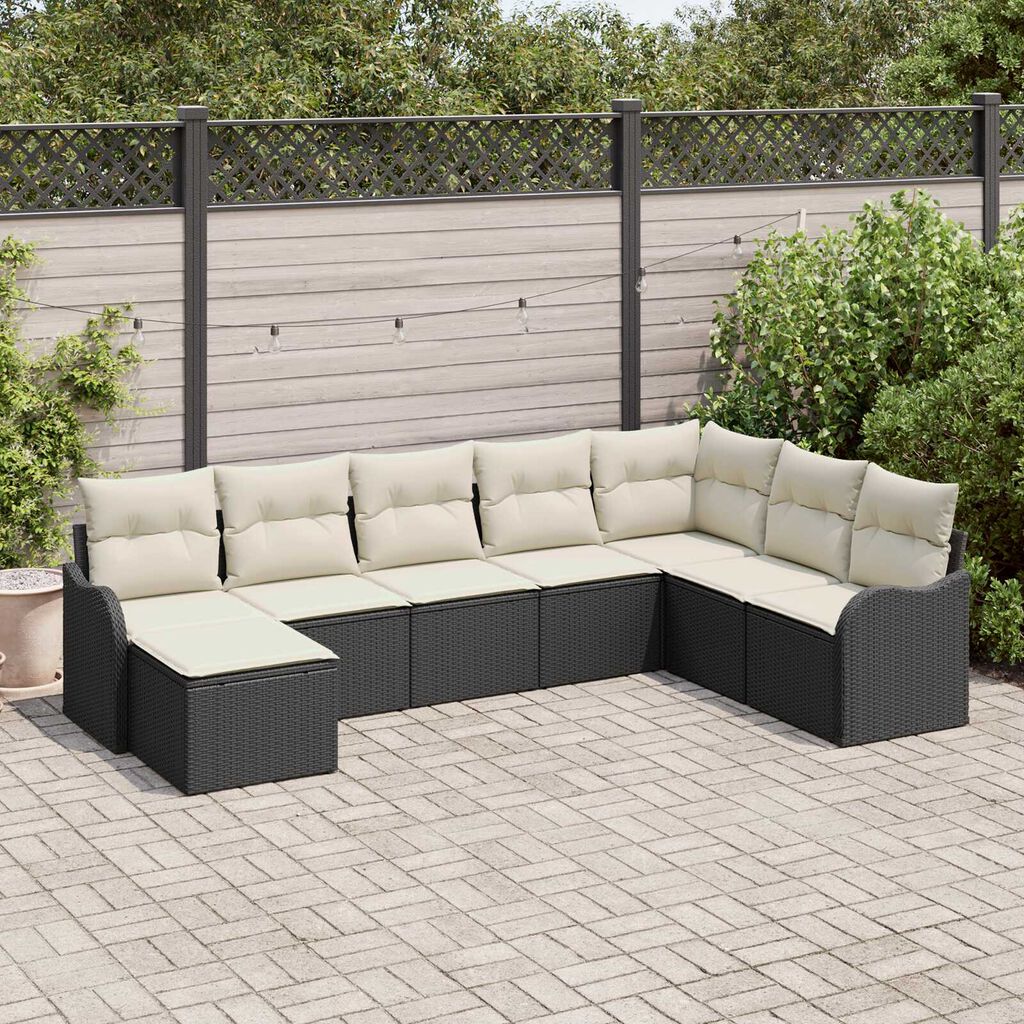 vidaXL Σετ Καναπέ Κήπου με μαξιλάρι 8 pcs Μαύρο Πολυ ράταν