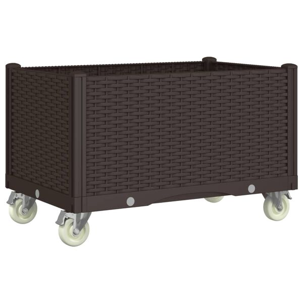 vidaXL Ζαρντινιέρα Κήπου με Ροδάκια Καφέ 80x50x54 εκ. Πολυπροπυλένιο