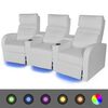 vidaXL Καναπές Τριθέσιος Ανακλινόμενος με LED Λευκός Συνθετικό Δέρμα