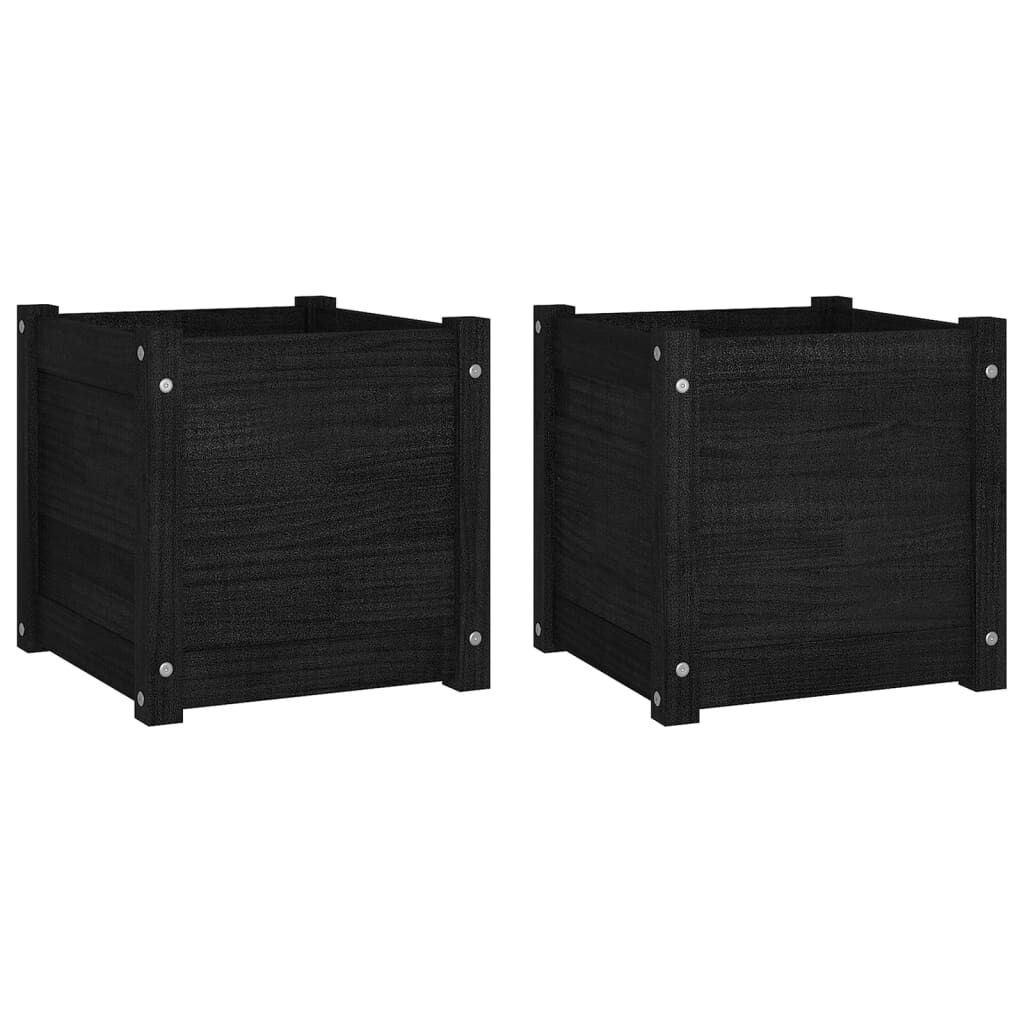 vidaXL Ζαρντινιέρες 2 τεμ. Μαύρες 40 x 40 x 40εκ από Μασίφ Ξύλο Πεύκου