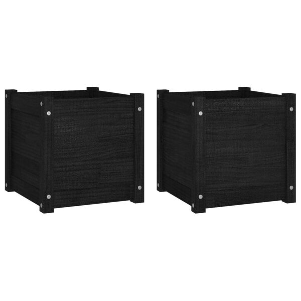 vidaXL Ζαρντινιέρες 2 τεμ. Μαύρες 40 x 40 x 40εκ από Μασίφ Ξύλο Πεύκου