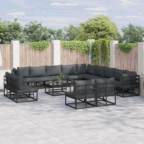 vidaXL Σετ Καναπέ Κήπου με μαξιλάρι 13 pcs Μαύρο Αλουμίνιο