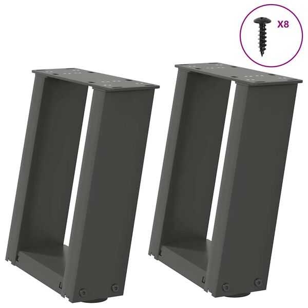 vidaXL Πόδια Τραπεζιού Σαλονιού σε Σχήμα U 2 τεμ. Ανθρακί 30x(30-31) εκ. Ατσάλι