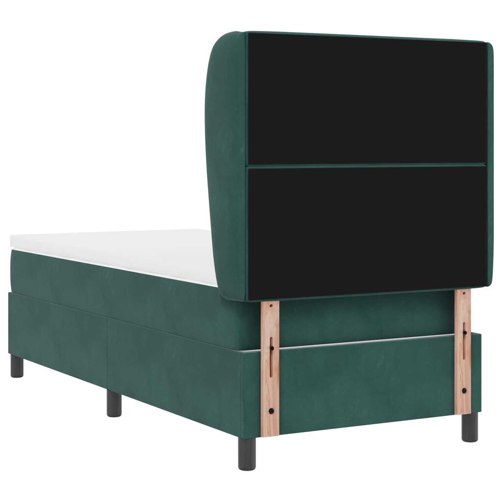 vidaXL Κρεβάτι Box Spring με Στρώμα Σκούρο Πράσινο 90x190 εκ. Βελούδο